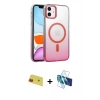 MARSİLYAN™- iPhone 11 Kılıf Ahenk Doku Özel Seri - Siyah 3D Antistatik Cam Ekran Koruyucu + Rainbow Kamera Lens Koruma Cam - KI