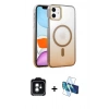 MARSİLYAN™- iPhone 11 Kılıf Ahenk Doku Özel Seri - Siyah 3D Antistatik Cam Ekran Koruyucu + PVD Metal Kamera Lens - YL