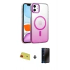 MARSİLYAN™- iPhone 11 Kılıf Ahenk Doku Özel Seri - Siyah 3D Antistatik Hayalet Cam Ekran Koruyucu + Rainbow Kamera Lens Koruma Cam - KI