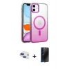 MARSİLYAN™- iPhone 11 Kılıf Ahenk Doku Özel Seri - Siyah 3D Antistatik Hayalet Cam Ekran Koruyucu + Lacivert Pers Alüminyum Kamera Lens