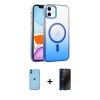 MARSİLYAN™- iPhone 11 Kılıf Ahenk Doku Özel Seri - Siyah 3D Antistatik Hayalet Cam Ekran Koruyucu + Neon Fosforlu Kamera Lens - MI