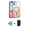 MARSİLYAN™- iPhone 11 Kılıf Ahenk Doku Özel Seri - Siyah 3D Antistatik Hayalet Cam Ekran Koruyucu + Raze Metal Kamera Lens - MI
