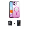 MARSİLYAN™- iPhone 11 Kılıf Ahenk Doku Özel Seri - Siyah 3D Antistatik Hayalet Cam Ekran Koruyucu + PVD Metal Kamera Lens - SH