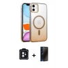 MARSİLYAN™- iPhone 11 Kılıf Ahenk Doku Özel Seri - Siyah 3D Antistatik Hayalet Cam Ekran Koruyucu + PVD Metal Kamera Lens - SH