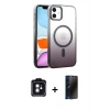 MARSİLYAN™- iPhone 11 Kılıf Ahenk Doku Özel Seri - Siyah 3D Antistatik Hayalet Cam Ekran Koruyucu + PVD Metal Kamera Lens - SH
