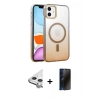 MARSİLYAN™- iPhone 11 Kılıf Ahenk Doku Özel Seri - Siyah 3D Antistatik Hayalet Cam Ekran Koruyucu + Raze Metal Kamera Lens - GS