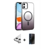 MARSİLYAN™- iPhone 11 Kılıf Ahenk Doku Özel Seri - Siyah 3D Antistatik Hayalet Cam Ekran Koruyucu + Raze Metal Kamera Lens - GS