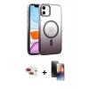 MARSİLYAN™- iPhone 11 Kılıf Ahenk Doku Özel Seri - Siyah 3D Antistatik Mat Seramik Nano Ekran Koruyucu + Pers Alüminyum Kamera Lens - KI