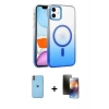 MARSİLYAN™- iPhone 11 Kılıf Ahenk Doku Özel Seri - Siyah 3D Antistatik Mat Seramik Nano Ekran Koruyucu + Neon Fosforlu Kamera Lens - TU