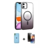 MARSİLYAN™- iPhone 11 Kılıf Ahenk Doku Özel Seri - Siyah 3D Antistatik Mat Seramik Nano Ekran Koruyucu + Neon Fosforlu Kamera Lens - YL