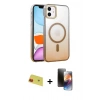 MARSİLYAN™- iPhone 11 Kılıf Ahenk Doku Özel Seri - Siyah 3D Antistatik Mat Seramik Nano Ekran Koruyucu + Rainbow Kamera Lens Koruma Cam - KI