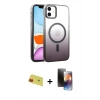 MARSİLYAN™- iPhone 11 Kılıf Ahenk Doku Özel Seri - Siyah 3D Antistatik Mat Seramik Nano Ekran Koruyucu + Rainbow Kamera Lens Koruma Cam - KI