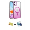 MARSİLYAN™- iPhone 11 Kılıf Ahenk Doku Özel Seri - Siyah 3D Antistatik Seramik Nano Ekran Koruyucu + Kırmızı Rainbow Kamera Lens Koruma Cam