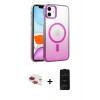 MARSİLYAN™- iPhone 11 Kılıf Ahenk Doku Özel Seri - Siyah 6D Antistatik Mat Seramik Hayalet Nano Ekran Koruyucu + Kırmızı Pers Alüminyum Kamera Lens