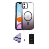 MARSİLYAN™- iPhone 11 Kılıf Ahenk Doku Özel Seri - Siyah 6D Antistatik Mat Seramik Hayalet Nano Ekran Koruyucu + Mor Raze Metal Kamera Lens
