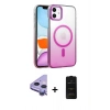 MARSİLYAN™- iPhone 11 Kılıf Ahenk Doku Özel Seri - Siyah 6D Antistatik Mat Seramik Hayalet Nano Ekran Koruyucu + Mor Raze Metal Kamera Lens