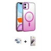 MARSİLYAN™- iPhone 11 Kılıf Ahenk Doku Özel Seri - Siyah Bilvis 3D Mat Cam Ekran Koruyucu + Gökkuşağı Pers Alüminyum Kamera Lens