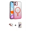 MARSİLYAN™- iPhone 11 Kılıf Ahenk Doku Özel Seri - Siyah Bilvis 3D Mat Cam Ekran Koruyucu + Kırmızı Pers Alüminyum Kamera Lens