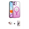 MARSİLYAN™- iPhone 11 Kılıf Ahenk Doku Özel Seri - Siyah Bilvis 3D Mat Cam Ekran Koruyucu + Kırmızı Pers Alüminyum Kamera Lens