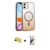 MARSİLYAN™- iPhone 11 Kılıf Ahenk Doku Özel Seri - Siyah Bilvis 3D Mat Cam Ekran Koruyucu + Rainbow Kamera Lens Koruma Cam - KI