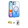 MARSİLYAN™- iPhone 11 Kılıf Ahenk Doku Özel Seri - Siyah Bilvis 3D Mat Cam Ekran Koruyucu + Rainbow Kamera Lens Koruma Cam - KI