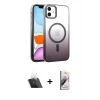MARSİLYAN™- iPhone 11 Kılıf Ahenk Doku Özel Seri - Siyah Bilvis 3D Mat Cam Ekran Koruyucu + Şeffaf Kamera Lens Koruma Cam