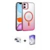 MARSİLYAN™- iPhone 11 Kılıf Ahenk Doku Özel Seri - Siyah Bilvis 5in1 3D Magic Cam Ekran Koruyucu + Lacivert Pers Alüminyum Kamera Lens