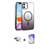 MARSİLYAN™- iPhone 11 Kılıf Ahenk Doku Özel Seri - Siyah Bilvis 5in1 3D Magic Cam Ekran Koruyucu + Lacivert Pers Alüminyum Kamera Lens