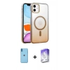 MARSİLYAN™- iPhone 11 Kılıf Ahenk Doku Özel Seri - Siyah Bilvis 5in1 3D Magic Cam Ekran Koruyucu + Neon Fosforlu Kamera Lens - MI