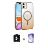 MARSİLYAN™- iPhone 11 Kılıf Ahenk Doku Özel Seri - Siyah Bilvis 5in1 3D Magic Cam Ekran Koruyucu + PVD Metal Kamera Lens - TU