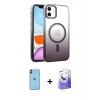 MARSİLYAN™- iPhone 11 Kılıf Ahenk Doku Özel Seri - Siyah Bilvis 5in1 5D Magic Hayalet Cam Ekran Koruyucu + Neon Fosforlu Kamera Lens - TU