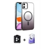 MARSİLYAN™- iPhone 11 Kılıf Ahenk Doku Özel Seri - Siyah Bilvis 5in1 5D Magic Hayalet Cam Ekran Koruyucu + PVD Metal Kamera Lens - YL