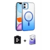 MARSİLYAN™- iPhone 11 Kılıf Ahenk Doku Özel Seri - Siyah Bilvis 5in1 5D Magic Hayalet Cam Ekran Koruyucu + PVD Metal Kamera Lens - TU