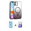 MARSİLYAN™- iPhone 11 Kılıf Ahenk Doku Özel Seri - Siyah Bilvis 5in1 5D Magic Hayalet Cam Ekran Koruyucu + Mavi Neon Fosforlu Kamera Lens