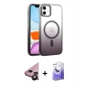 MARSİLYAN™- iPhone 11 Kılıf Ahenk Doku Özel Seri - Siyah Bilvis 5in1 5D Magic Hayalet Cam Ekran Koruyucu + Raze Metal Kamera Lens - SH