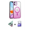 MARSİLYAN™- iPhone 11 Kılıf Ahenk Doku Özel Seri - Siyah Bilvis 5in1 5D Magic Hayalet Cam Ekran Koruyucu + Kırmızı Raze Metal Kamera Lens