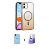 MARSİLYAN™- iPhone 11 Kılıf Ahenk Doku Özel Seri - Siyah Bilvis 5in1 5D Magic Hayalet Cam Ekran Koruyucu + Neon Fosforlu Kamera Lens - TU