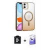 MARSİLYAN™- iPhone 11 Kılıf Ahenk Doku Özel Seri - Siyah Bilvis 5in1 5D Magic Hayalet Cam Ekran Koruyucu + PVD Metal Kamera Lens - YL