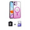 MARSİLYAN™- iPhone 11 Kılıf Ahenk Doku Özel Seri - Siyah Bilvis 5in1 5D Magic Hayalet Cam Ekran Koruyucu + PVD Metal Kamera Lens - TU