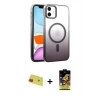 MARSİLYAN™- iPhone 11 Kılıf Ahenk Doku Özel Seri - Siyah Buffer Cam Ekran Koruyucu + Kırmızı Rainbow Kamera Lens Koruma Cam