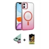 MARSİLYAN™- iPhone 11 Kılıf Ahenk Doku Özel Seri - Siyah Buffer Cam Ekran Koruyucu + Kırmızı Raze Metal Kamera Lens