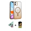 MARSİLYAN™- iPhone 11 Kılıf Ahenk Doku Özel Seri - Siyah Buffer Cam Ekran Koruyucu + Kırmızı Raze Metal Kamera Lens