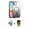 MARSİLYAN™- iPhone 11 Kılıf Ahenk Doku Özel Seri - Siyah Buffer Cam Ekran Koruyucu + Kırmızı Raze Metal Kamera Lens