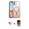 MARSİLYAN™- iPhone 11 Kılıf Ahenk Doku Özel Seri - Siyah Buffer Cam Ekran Koruyucu + Pers Alüminyum Kamera Lens - KI