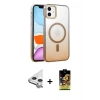 MARSİLYAN™- iPhone 11 Kılıf Ahenk Doku Özel Seri - Siyah Buffer Cam Ekran Koruyucu + Raze Metal Kamera Lens - GS
