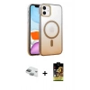 MARSİLYAN™- iPhone 11 Kılıf Ahenk Doku Özel Seri - Siyah Buffer Cam Ekran Koruyucu + Pers Alüminyum Kamera Lens - YL