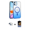 MARSİLYAN™- iPhone 11 Kılıf Ahenk Doku Özel Seri - Siyah Buffer Hayalet Cam Ekran Koruyucu + Lacivert Pers Alüminyum Kamera Lens