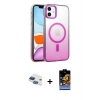 MARSİLYAN™- iPhone 11 Kılıf Ahenk Doku Özel Seri - Siyah Buffer Hayalet Cam Ekran Koruyucu + Lacivert Pers Alüminyum Kamera Lens