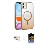 MARSİLYAN™- iPhone 11 Kılıf Ahenk Doku Özel Seri - Siyah Buffer Hayalet Cam Ekran Koruyucu + Pers Alüminyum Kamera Lens - GD