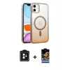 MARSİLYAN™- iPhone 11 Kılıf Ahenk Doku Özel Seri - Siyah Buffer Hayalet Cam Ekran Koruyucu + PVD Metal Kamera Lens - SH